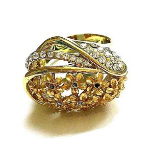 18K Gold Plated Floral Cocktail Ring Crystal 6 1/2 + 7 Filigree Style NWT- VR118